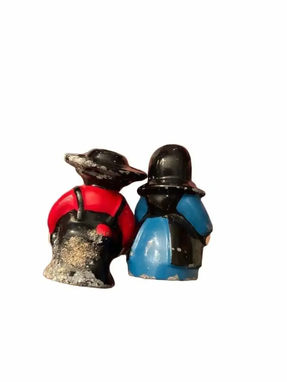 Vintage Amish / Pennsylvania Dutch Boy and Girl Metal Salt and Pepper Shakers